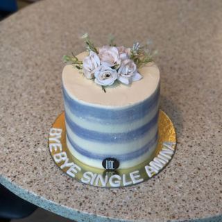 Lilac and white striped cake with roses, bye-bye single life, by DOT Cake Art
