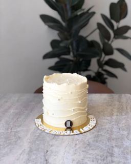 Simple white textured cake with pearls, bye-bye single life, by DOT Cake Art