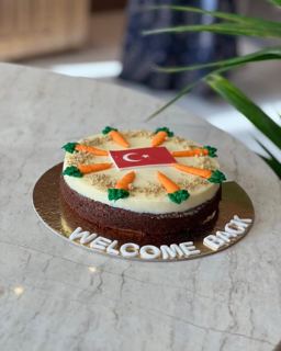 Carrot cake with Turkish flag, welcome back, by DOT Cake Art