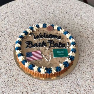 Giant cookie cake with flags, welcome back dad, by DOT Cake Art
