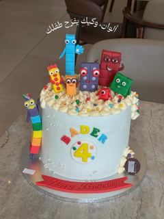 White Numberblocks cake with number 4, by DOT Cake Art