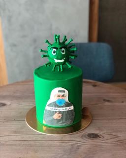 DOT Cake Art 出品：绿色蛋糕，冠状病毒造型与人物照片