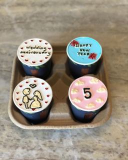 Four mini cup cakes for a wedding anniversary, by DOT Cake Art